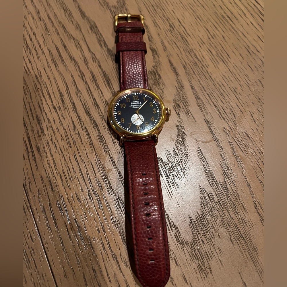 SHINOLA Leather The Runwell Mindnight 47mm Case Sub-Dial DPVD Rose Gold Watch